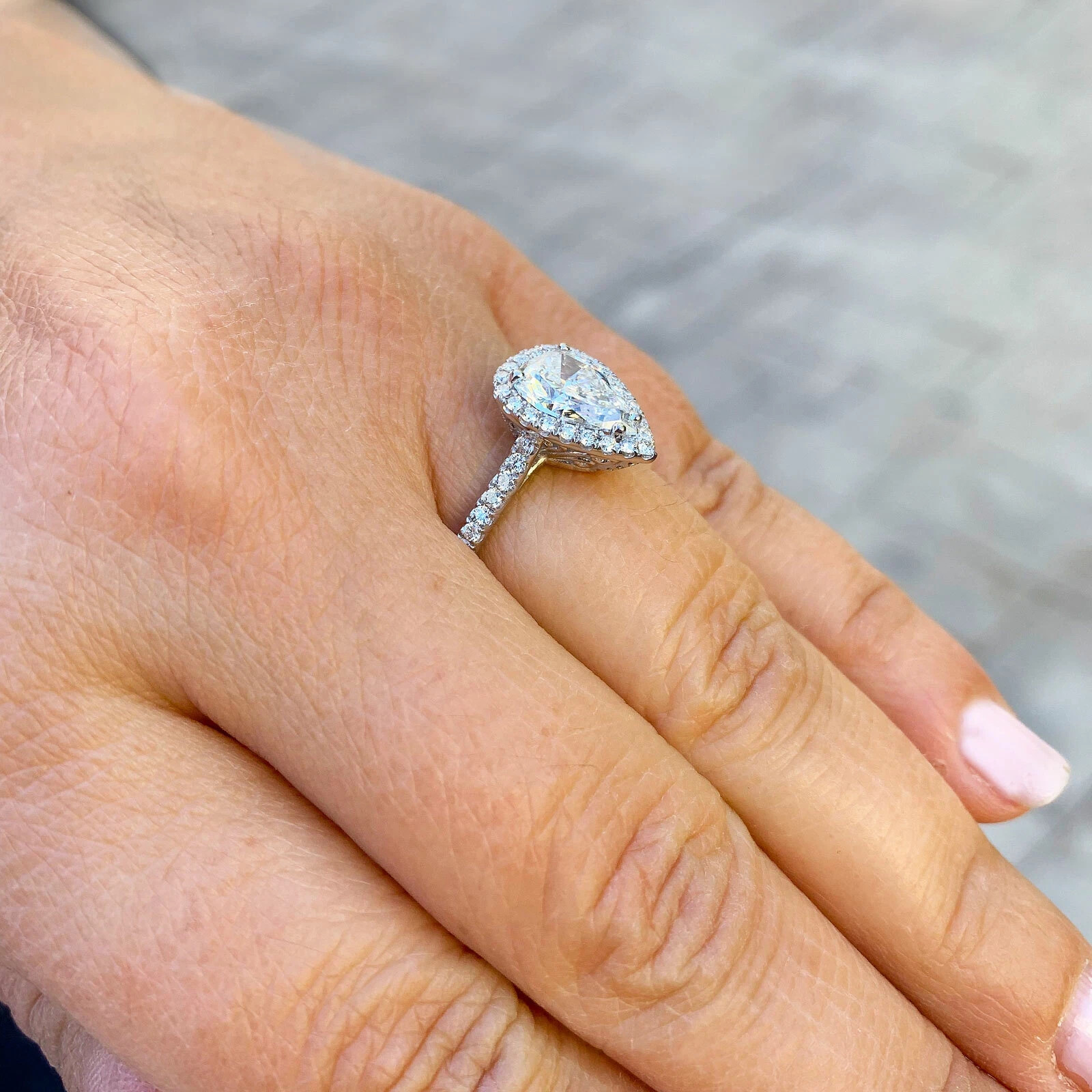 Certified Natural 2ct F/VS1 Pear White Diamond Solid 14K White Gold Wedding Ring