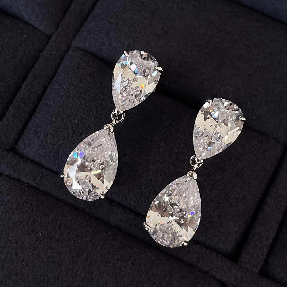 3Ct Pear Cut D VVS1 Moissanite Drop Dangle Earrings 14k White Gold Plated