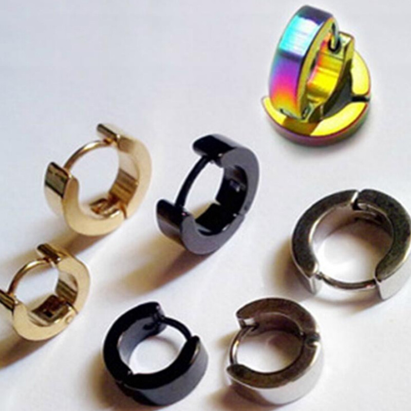 1Pair Punk Mens Women Stainless Steel Hoop Huggies Ear Stud Earrings Gothic US