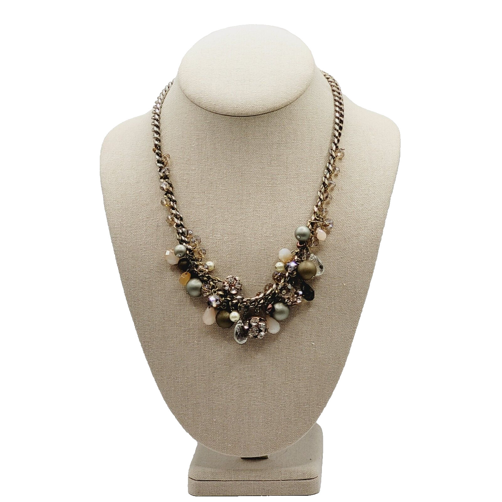Loft Ann Taylor Sparkling Multi Bead Shape Silver Tone Cluster Necklace Signed