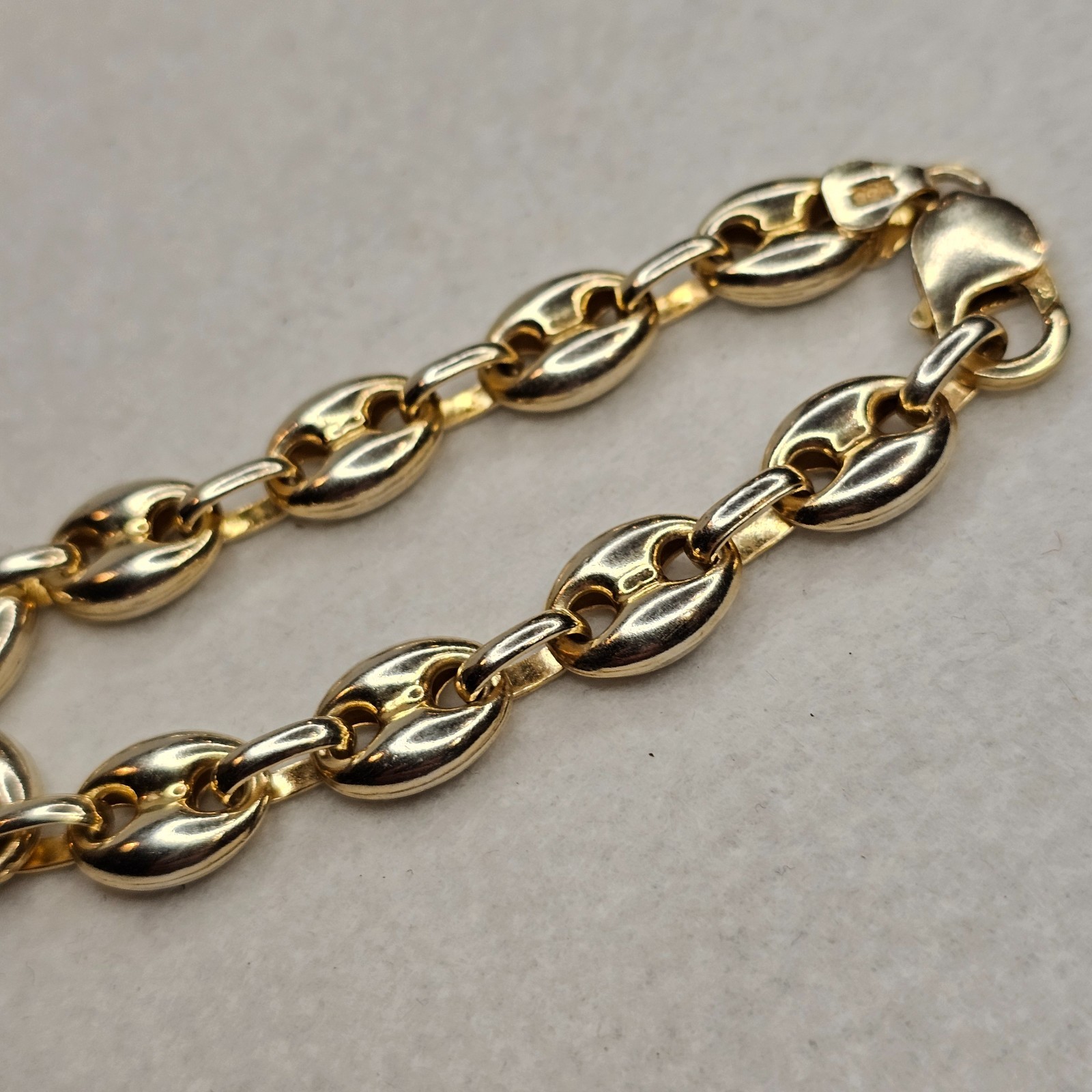 Vintage 925 Sterling Silver Gold Vermeil Puffy Gucci Link Bracelet 11mm 7.25″