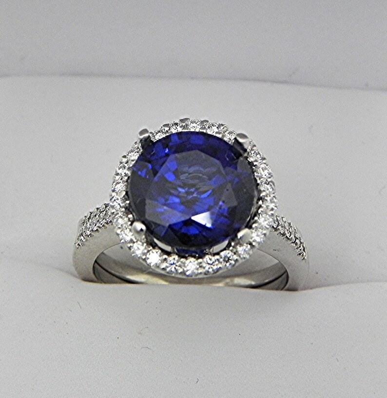 3.50 Ct Round Cut Natural Sapphire & Diamond Wedding Ring 14K White Gold Size 7