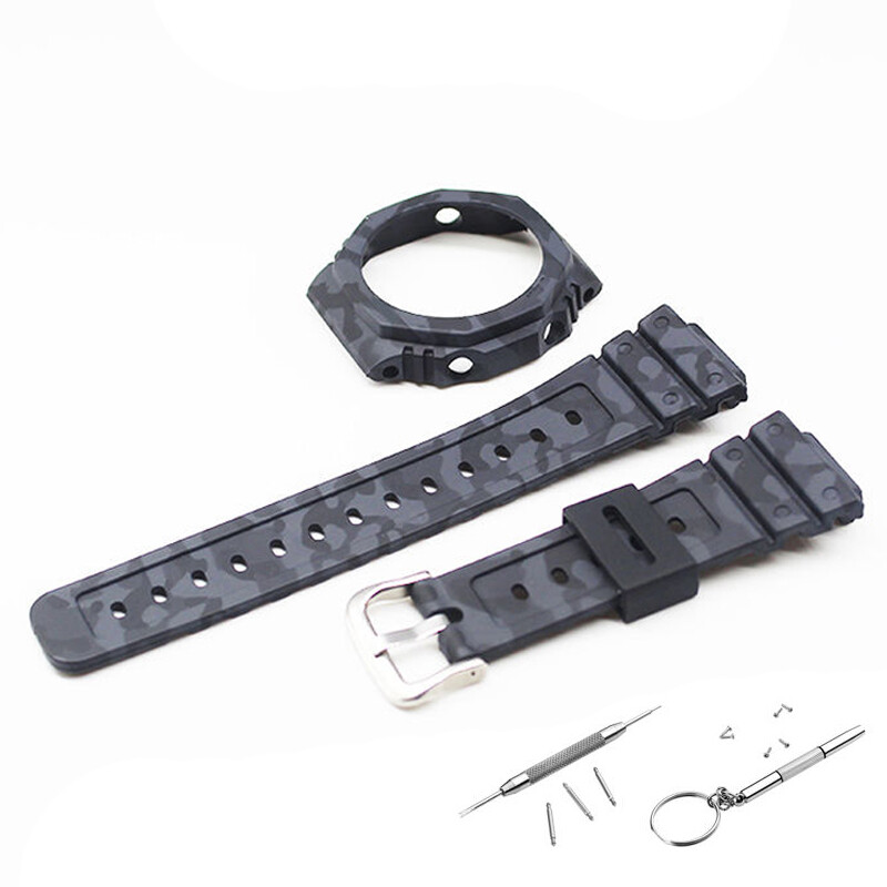 Sports Strap Resin Watch Band + Case Cover For Casio GA-2100 Camouflage/Classic