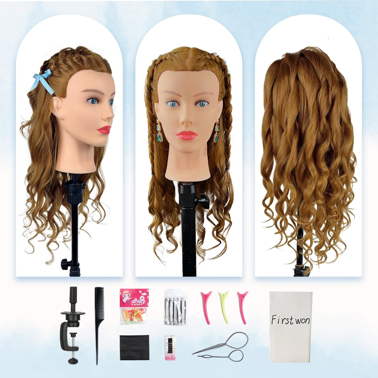 Mannequin Head Human Hair- Cosmetology Manikin Doll Head with 80% Real Hair for
