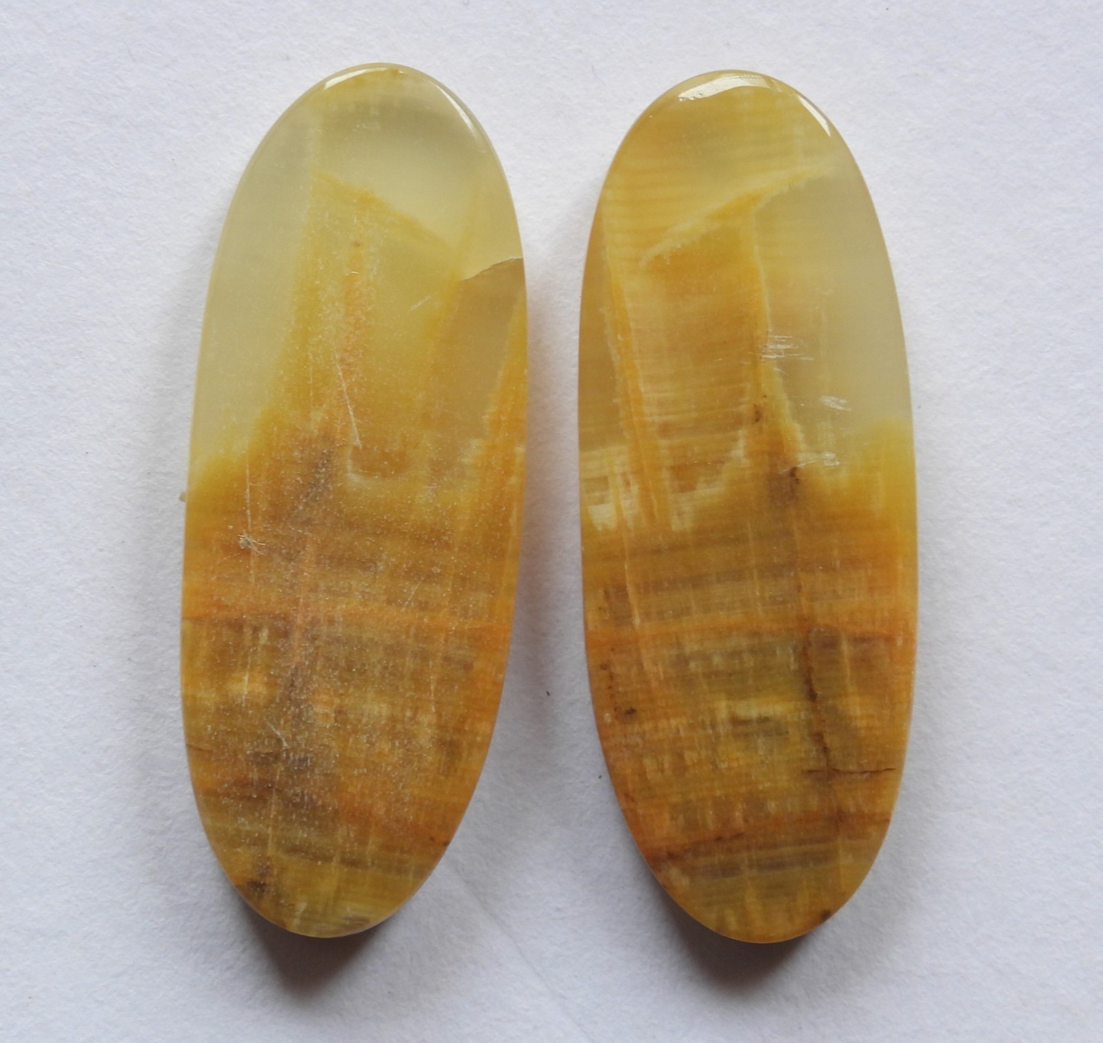31.55 Ct Natural Yellow Calcite (30mm X 11.6mm each) Cabochon Match Pair