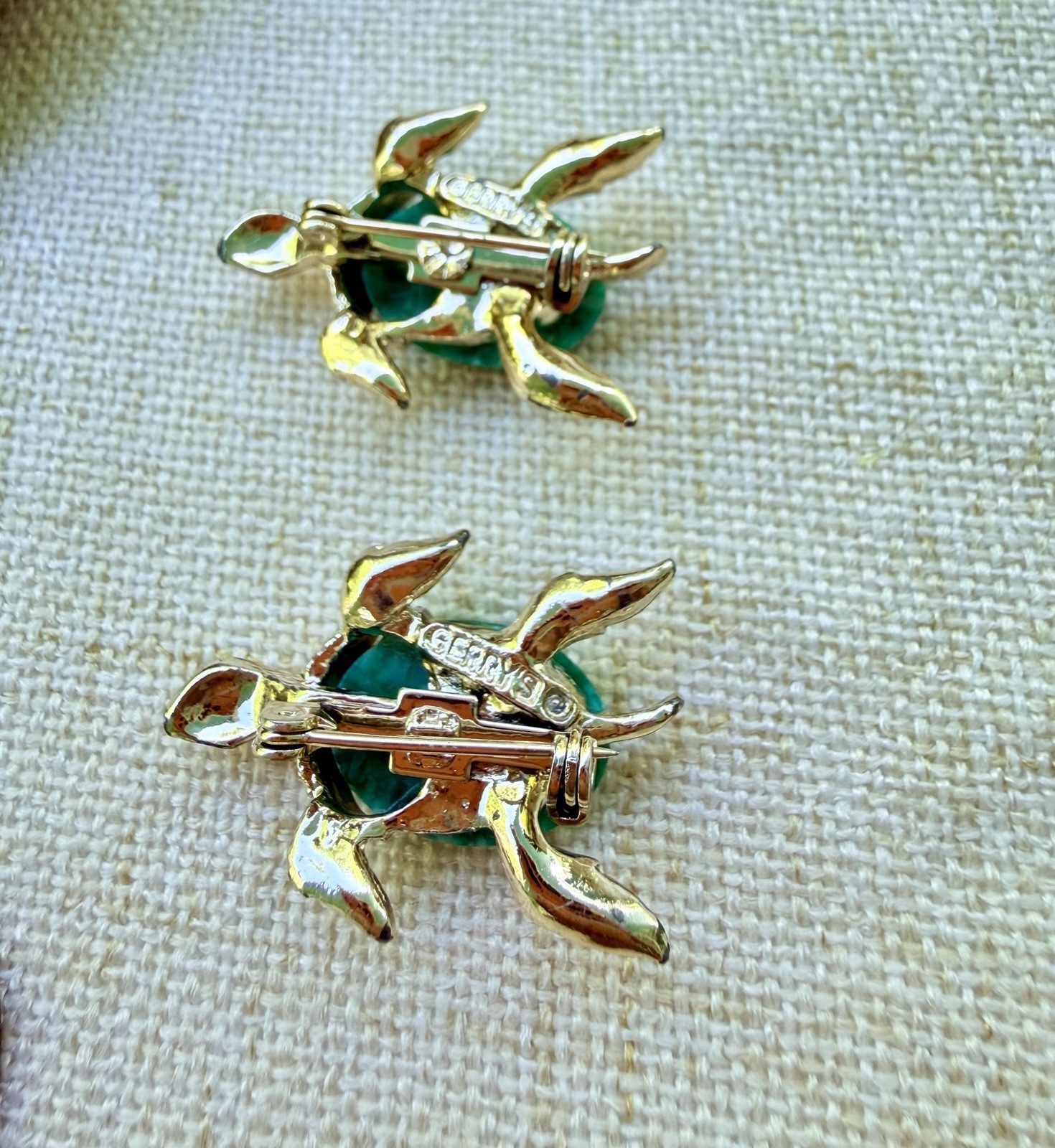 2 Gerry’s Turtle Gold Tone Brooch Back Signed
