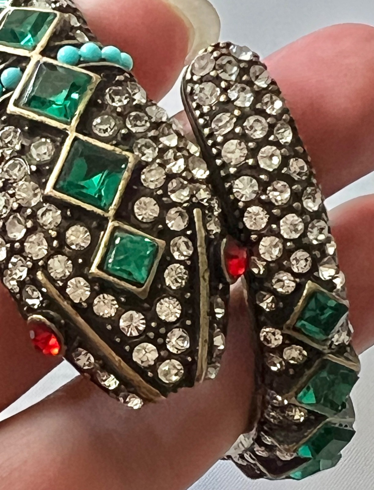 KJL SNAKE Bracelet Kenneth Jay Lane Emerald Ruby Crystal Victorian Egyptian Rev.