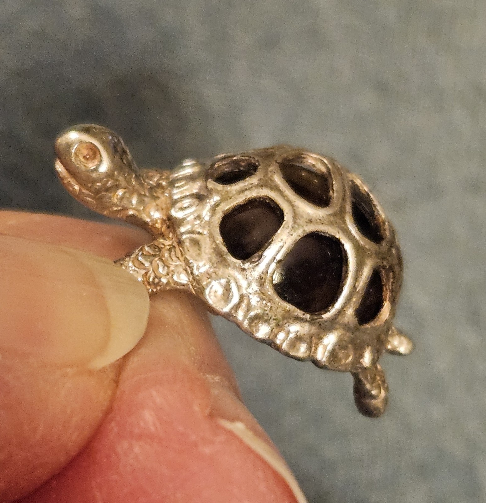 Vintage 1960’s-1970’s Sterling Silver Amber Crystal Turtle Tortoise Charm