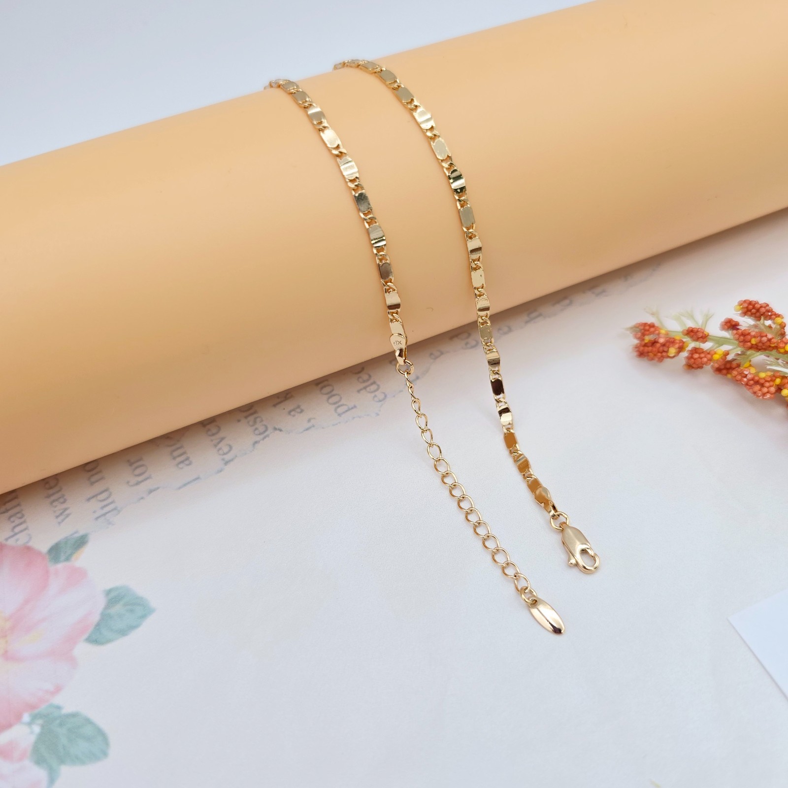 Rose Gold Flat Link Chain Necklace 45+5cm / 17.7+2 Inch Adjustable, XPNL0021