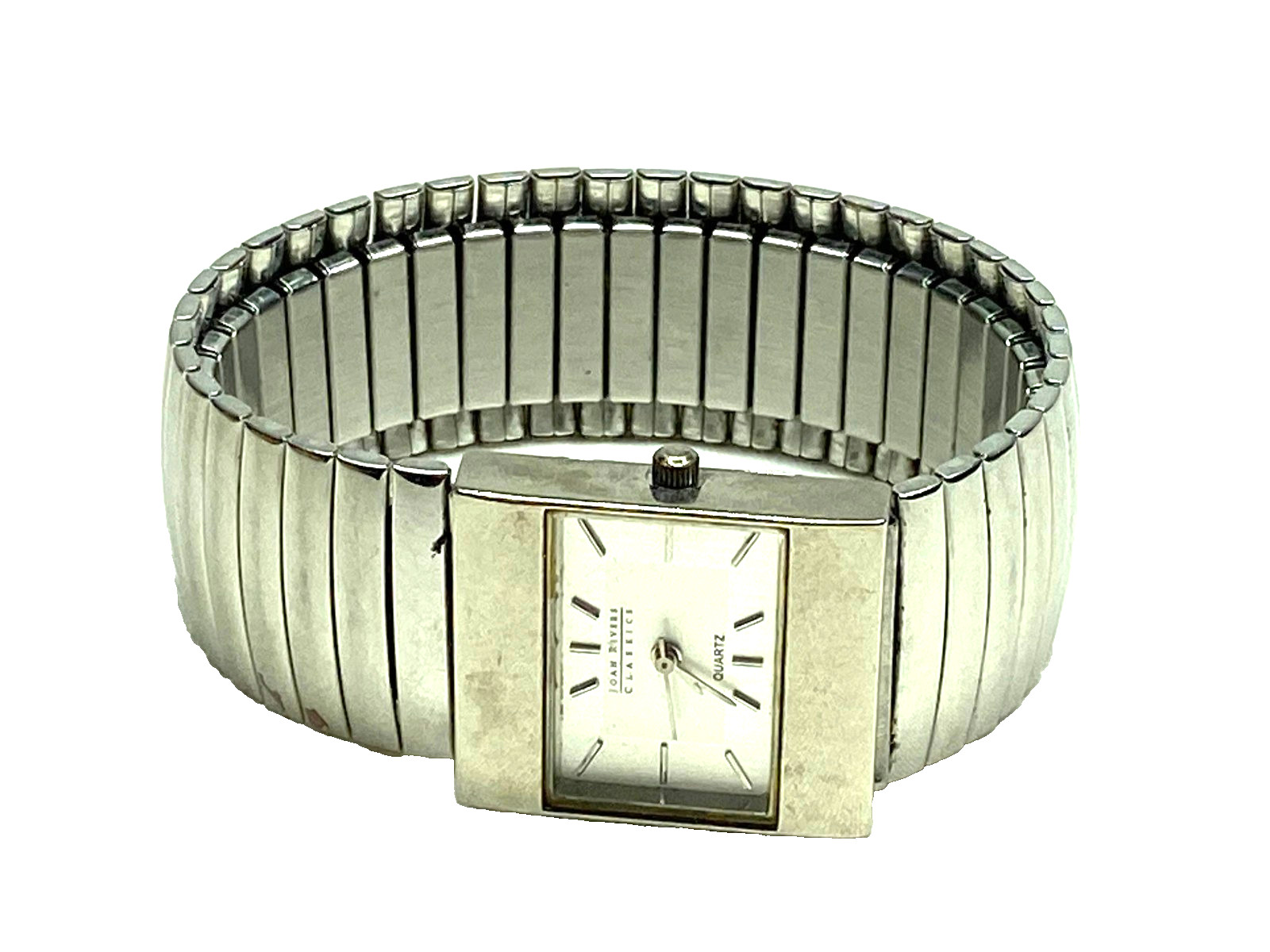 Joan Rivers Classics Silver tone Wristwatch Accordion Band V377 NEEDS BATTERY