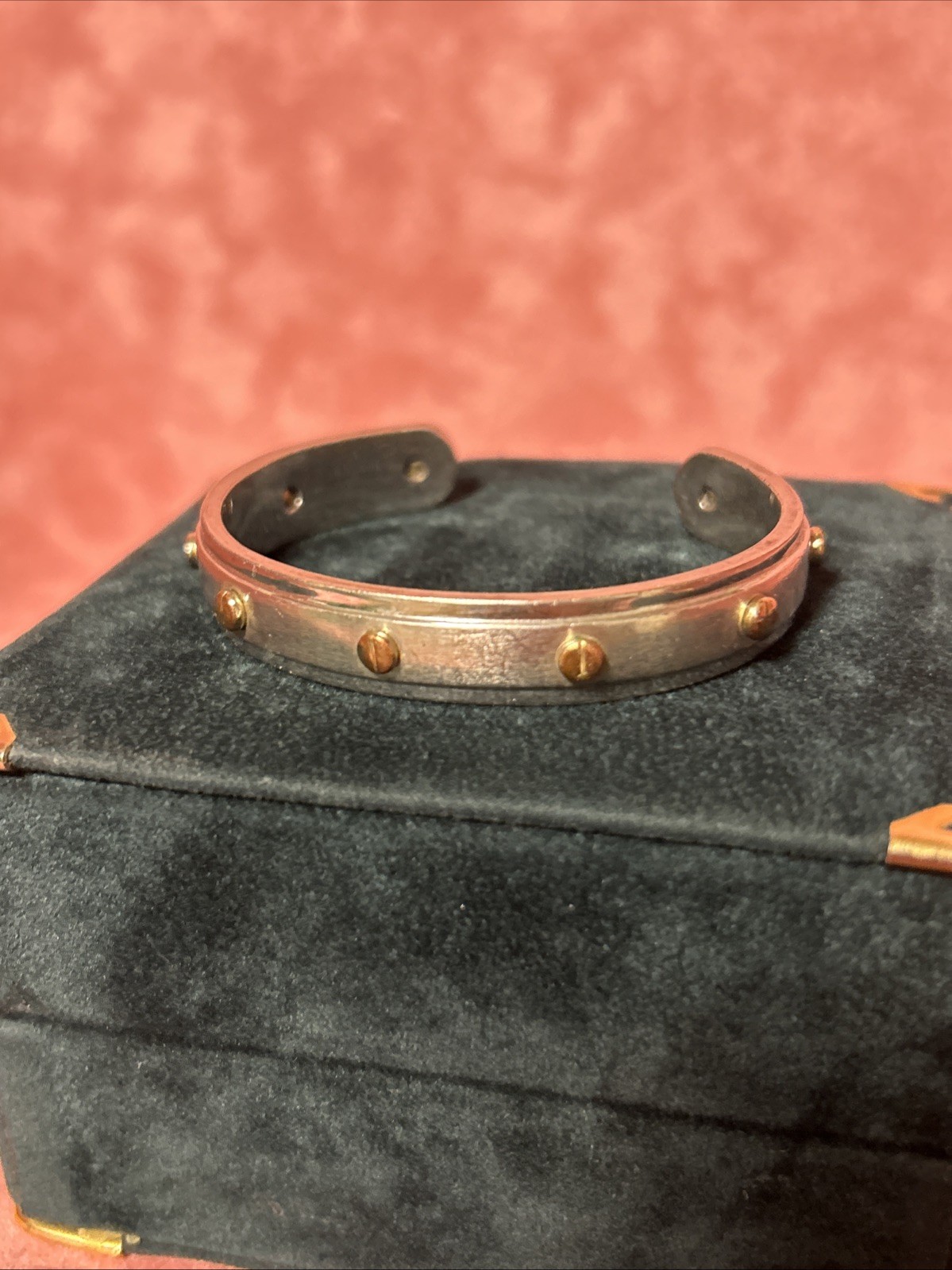 Henri Bendel Screw Cuff Bracelet Silvertone w/ Goldtone Screws