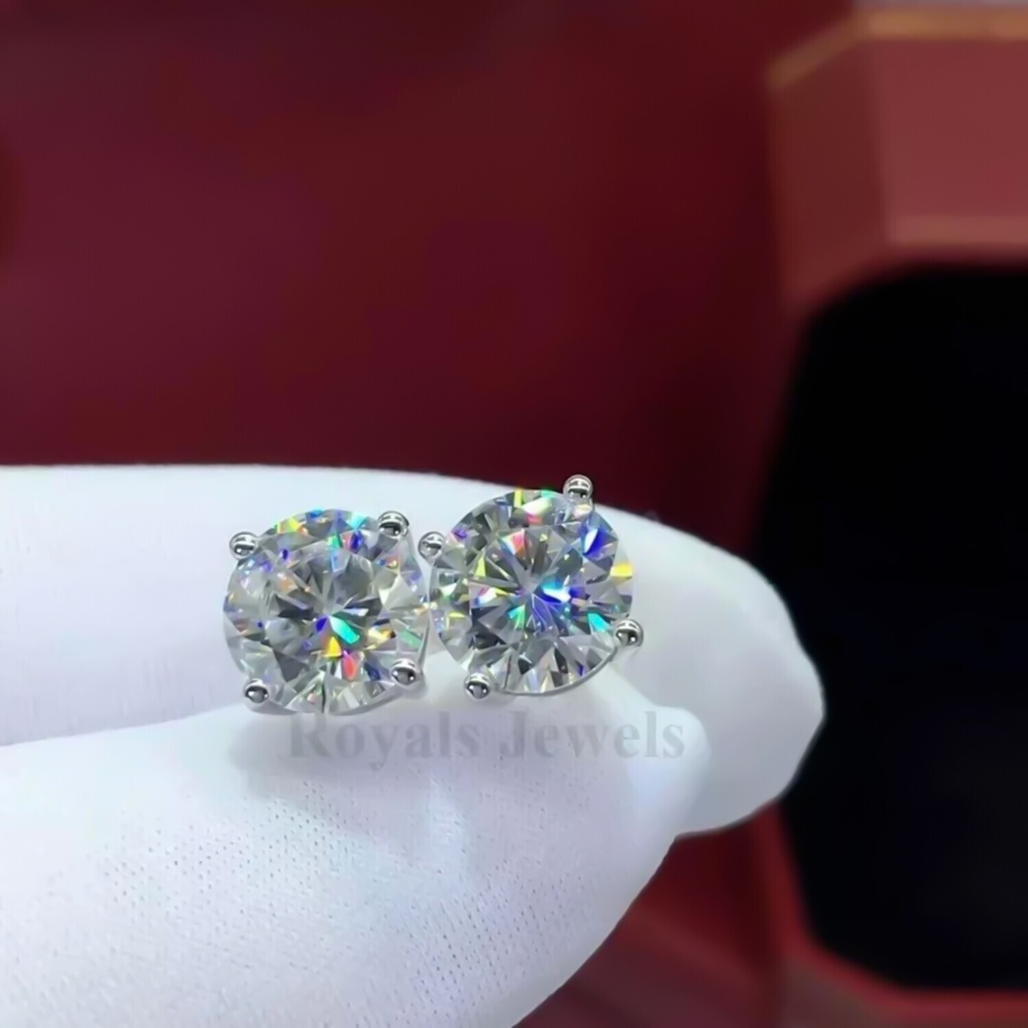 4.40 Ct White Round Diamond Stud Earrings In 14k White Gold Certified Sparkle