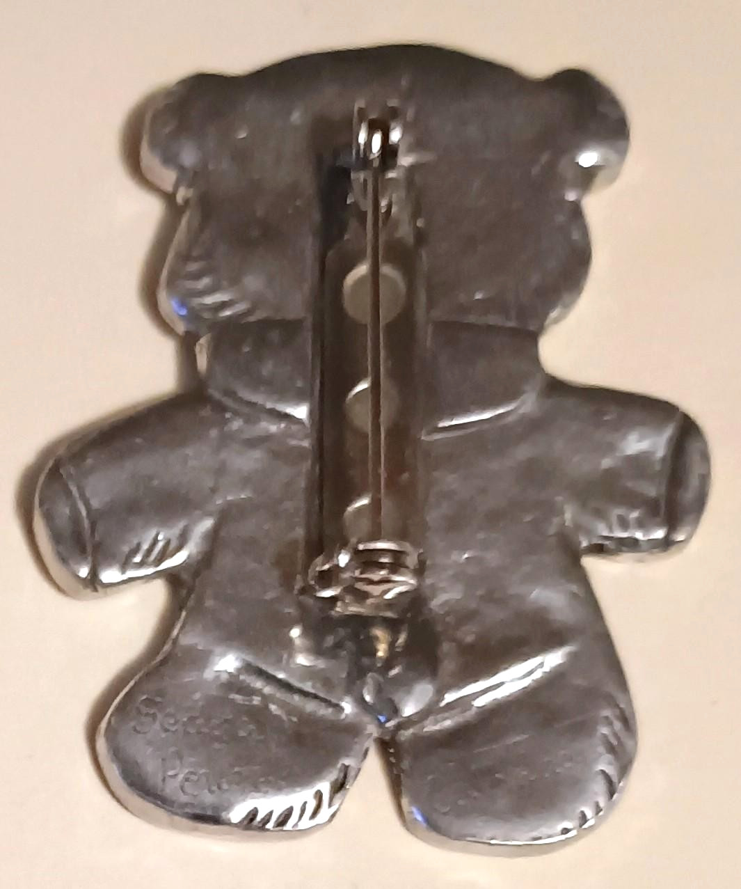 Vintage Seagull Pewter Canada Signed Teddy Bear Brooch Pin