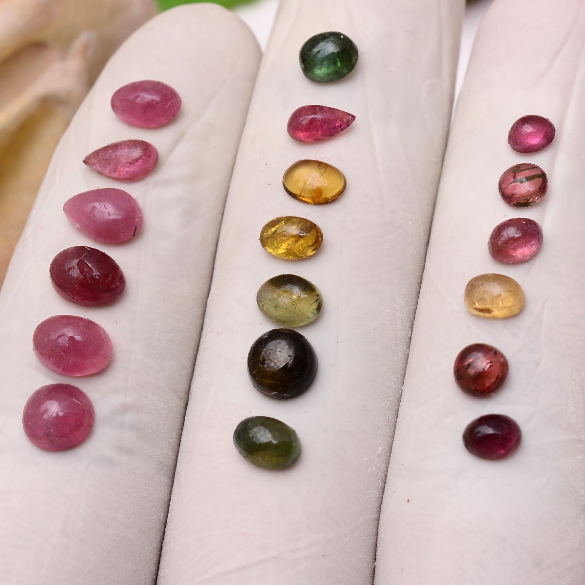 Rainbow Candies~19 Pcs Natural Multi Tourmaline 4mm-7mm Cabochon Loose Gemstones