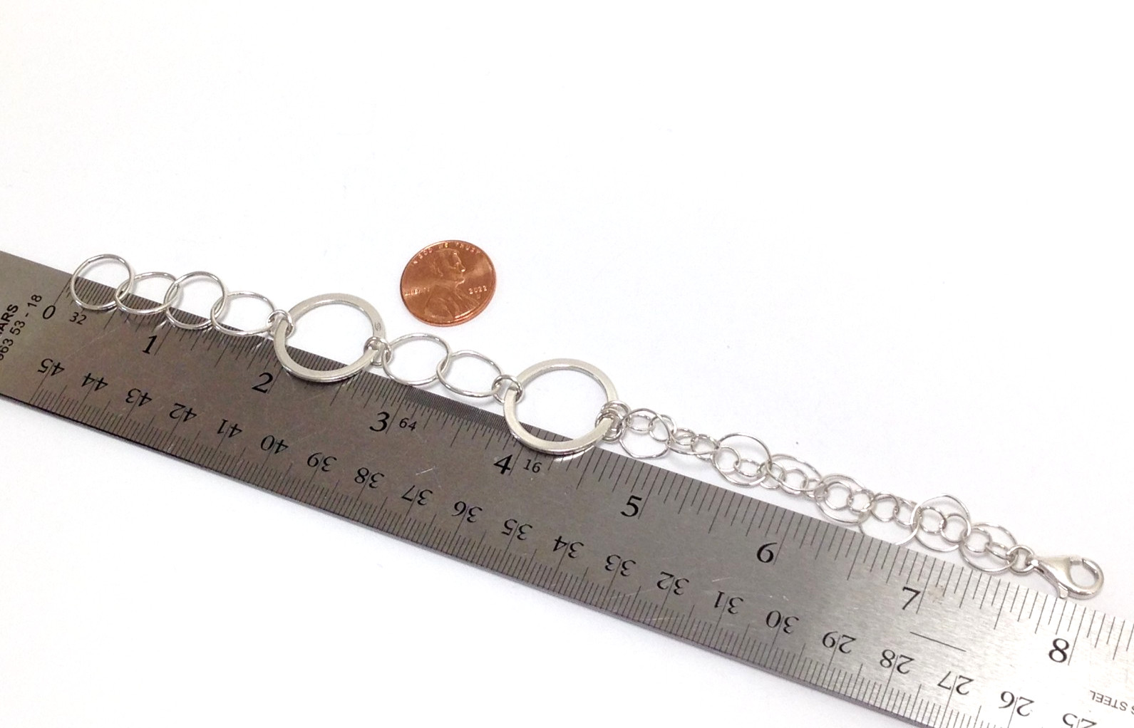 Frederic Duclos Signed Sterling Silver Interlocking Circle Link Bracelet 7-1/2″