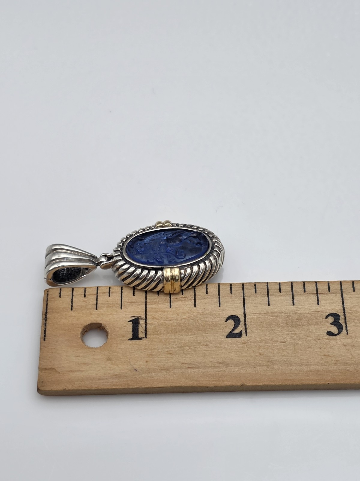 PHILLIP GABRIEL MENEGATTI 18K GOLD STERLING SILVER BLUE WOMAN GLASS PENDANT
