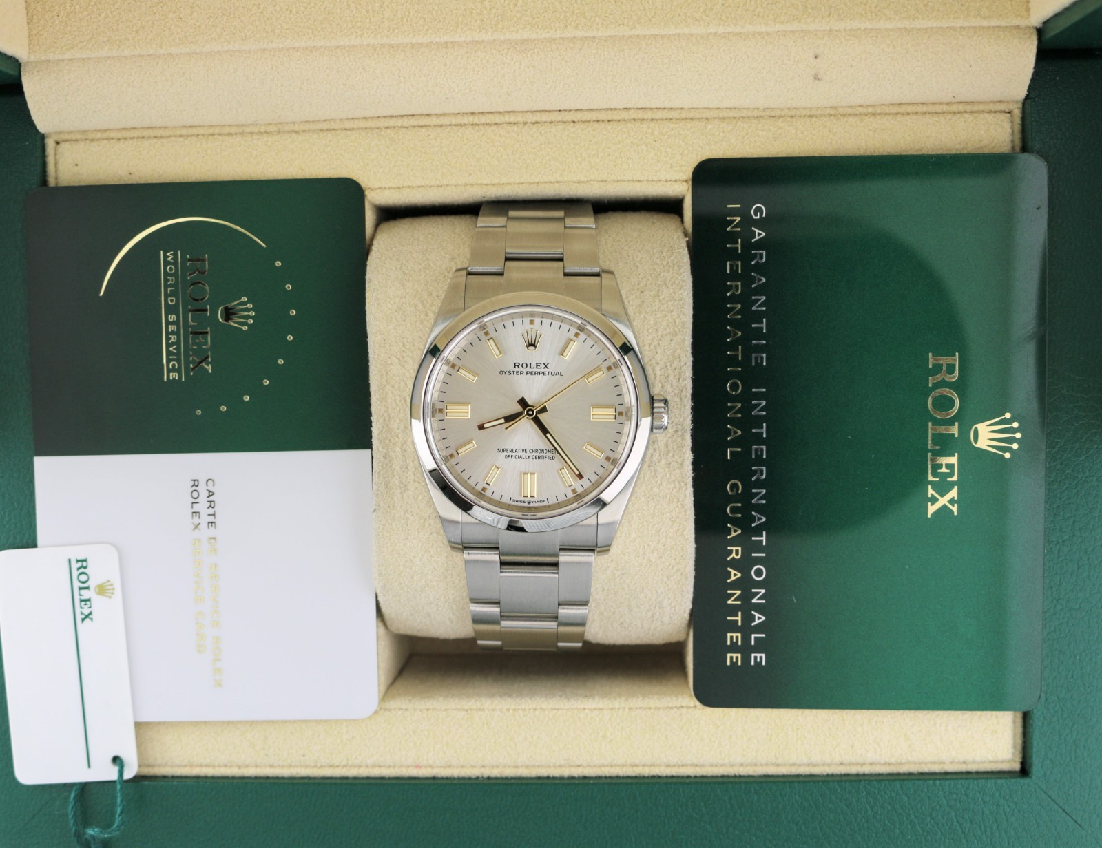2021 Rolex Oyster Perpetual 126000 Silver Stick Dial SS Oyster With Papers 36mm