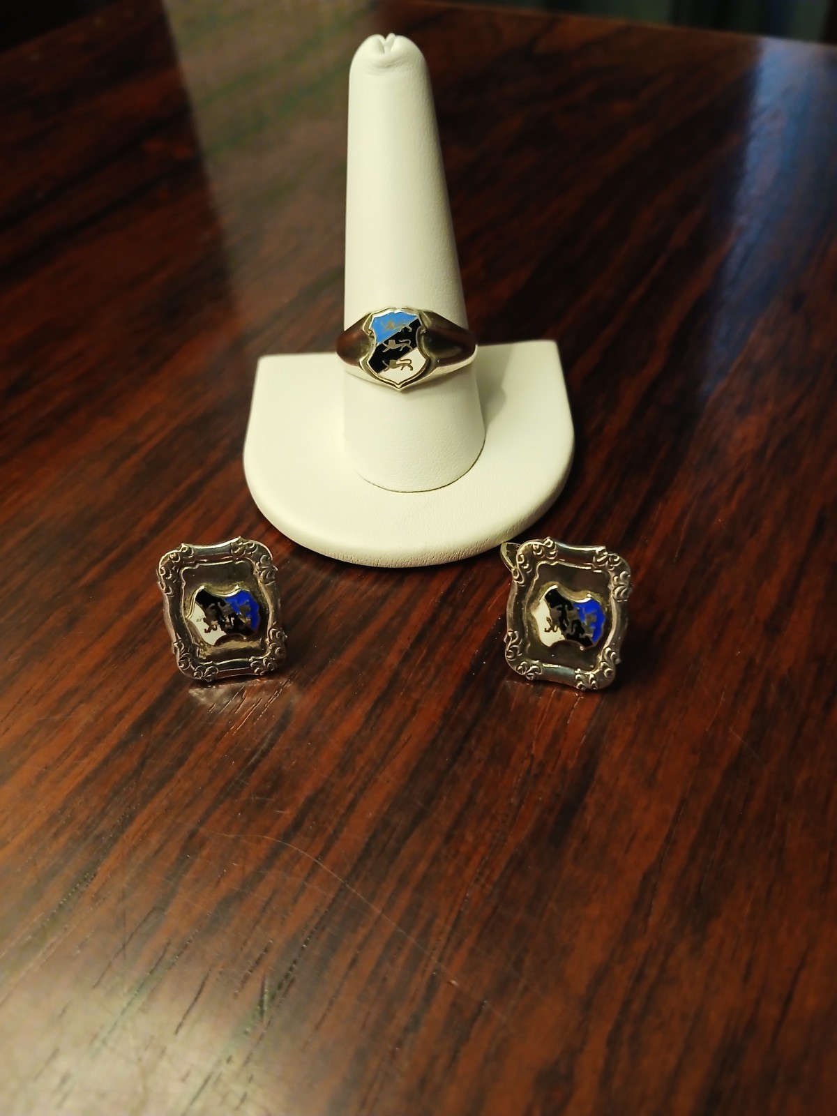 Men’s Sterling Silver Estonia Coat Of Arms Signet Ring Cuff Links Pre Owned 10.5