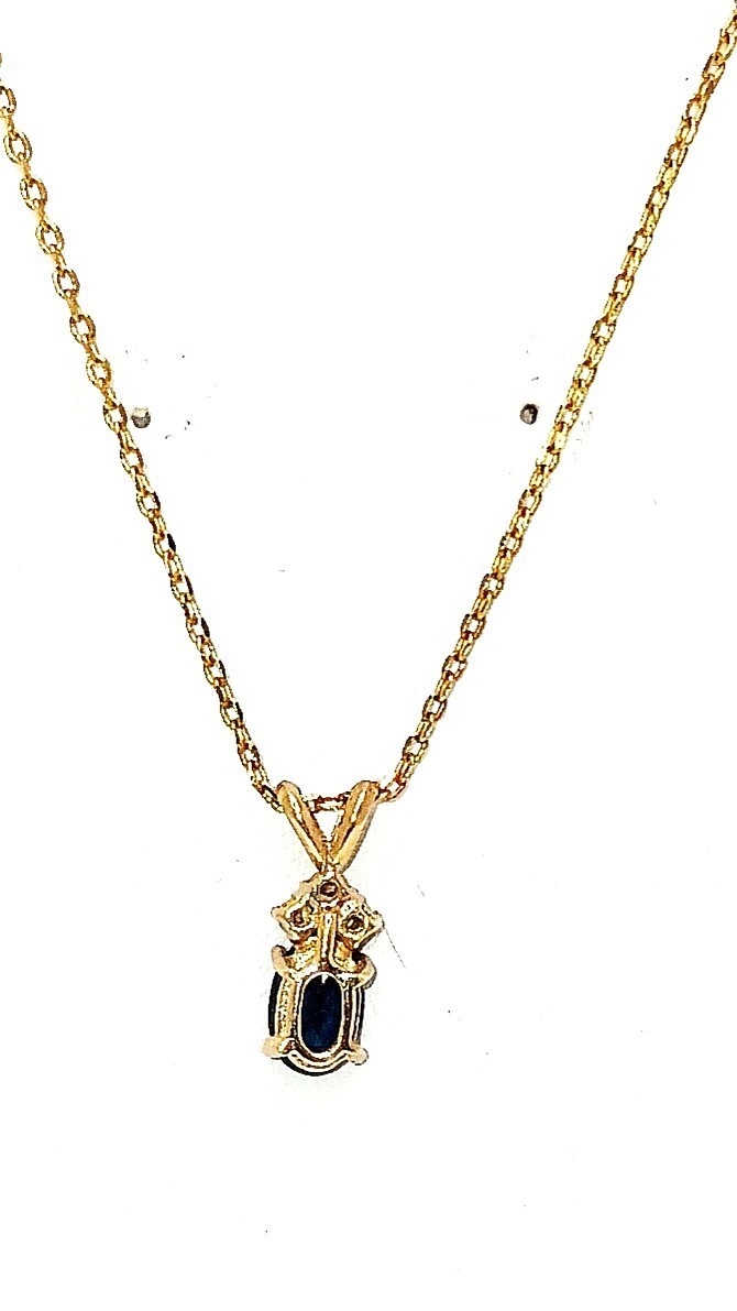 Pendant 14k Gold & Genuine Blue Sapphire w Diamond Accents w/FREE 14k GOLD CHAIN
