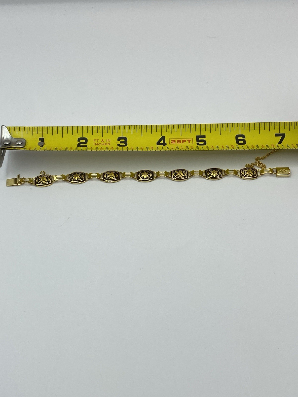 VTG Damascene BRACELET Bird Flower Toledo 7 Panel Link Safety Chain