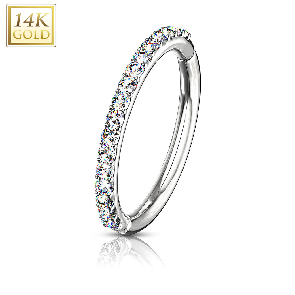 14K Gold CZ Hinged Nose Hoop Ring Tragus Rook Snug Eyebrow Piercing 16G