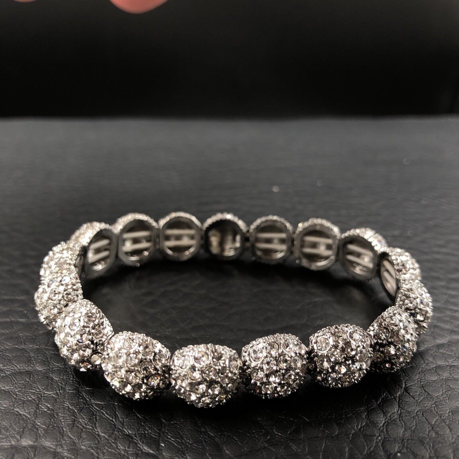 Rhinestone Stretch Bracelet Pave Crystal Snowball Bangle Adjustable 6.5 – 7.5 in