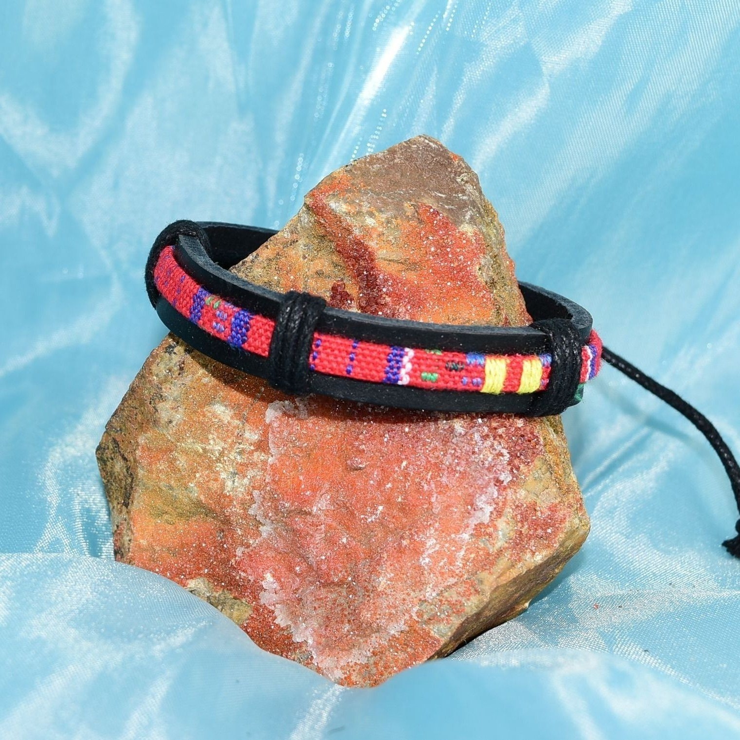 Azete Tapestry Sliding Tie Bracelet Black Red Multicolor Womens Gift Boxed