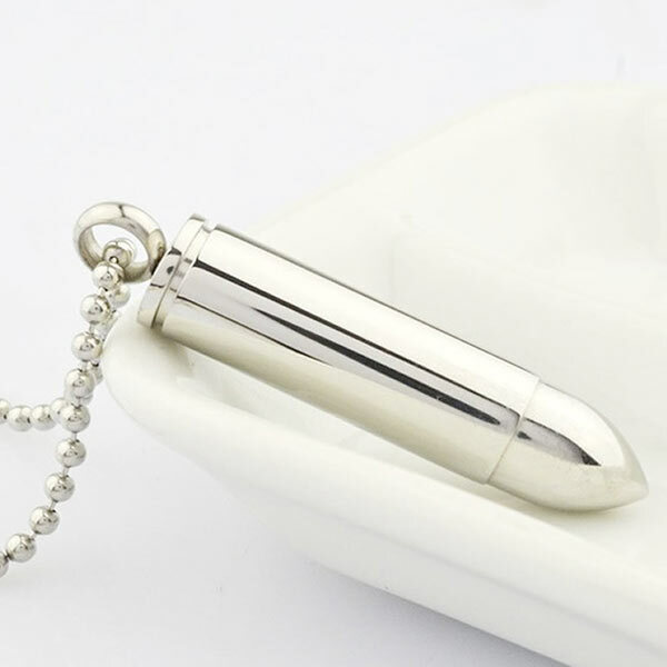 Mens Stainless Steel Open Bullet Pendant Necklace Pill Case Holder Male Jewelry