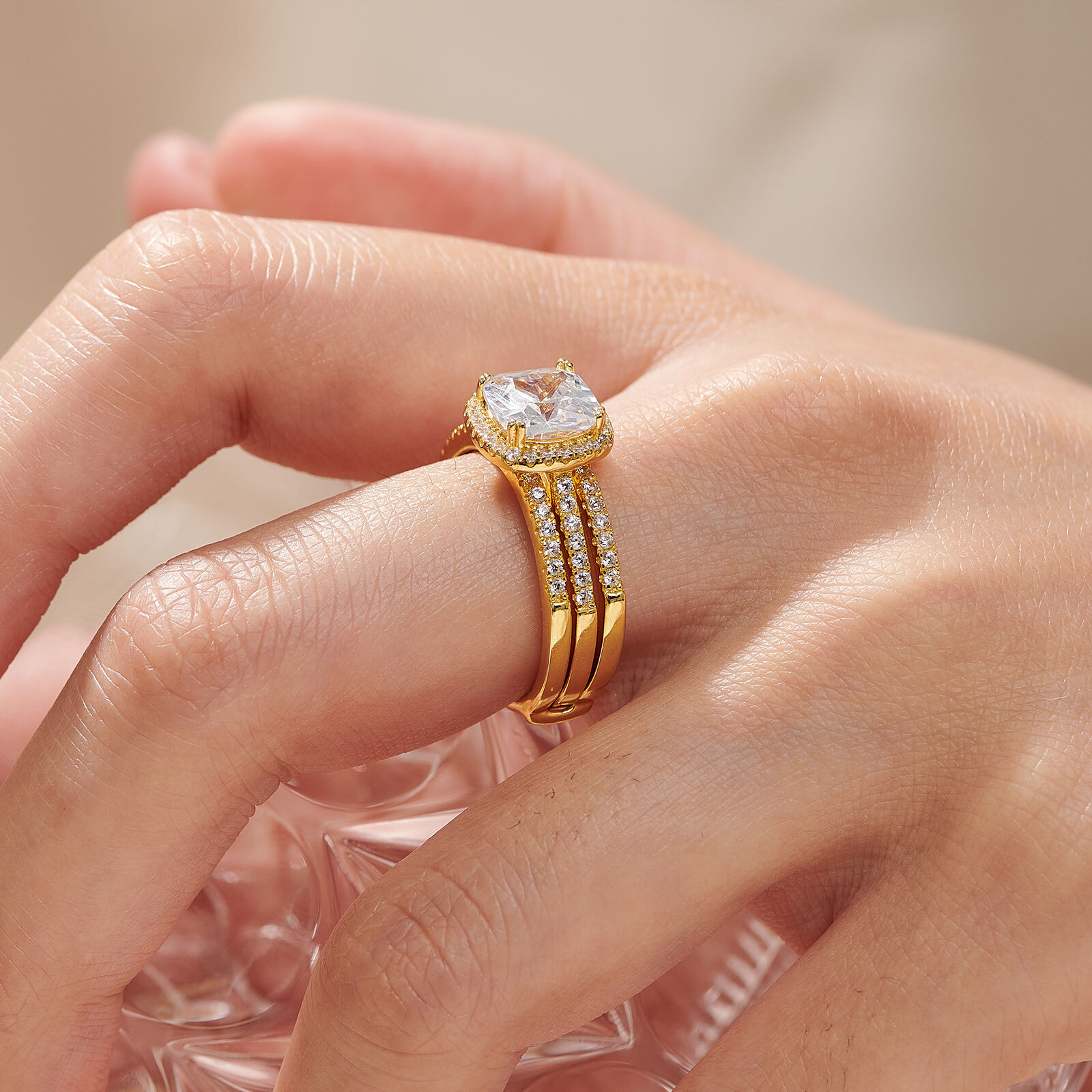 Sterling Silver Ring Jacket 2pcs Ring Set Engagement Wedding Bridal Ring Set