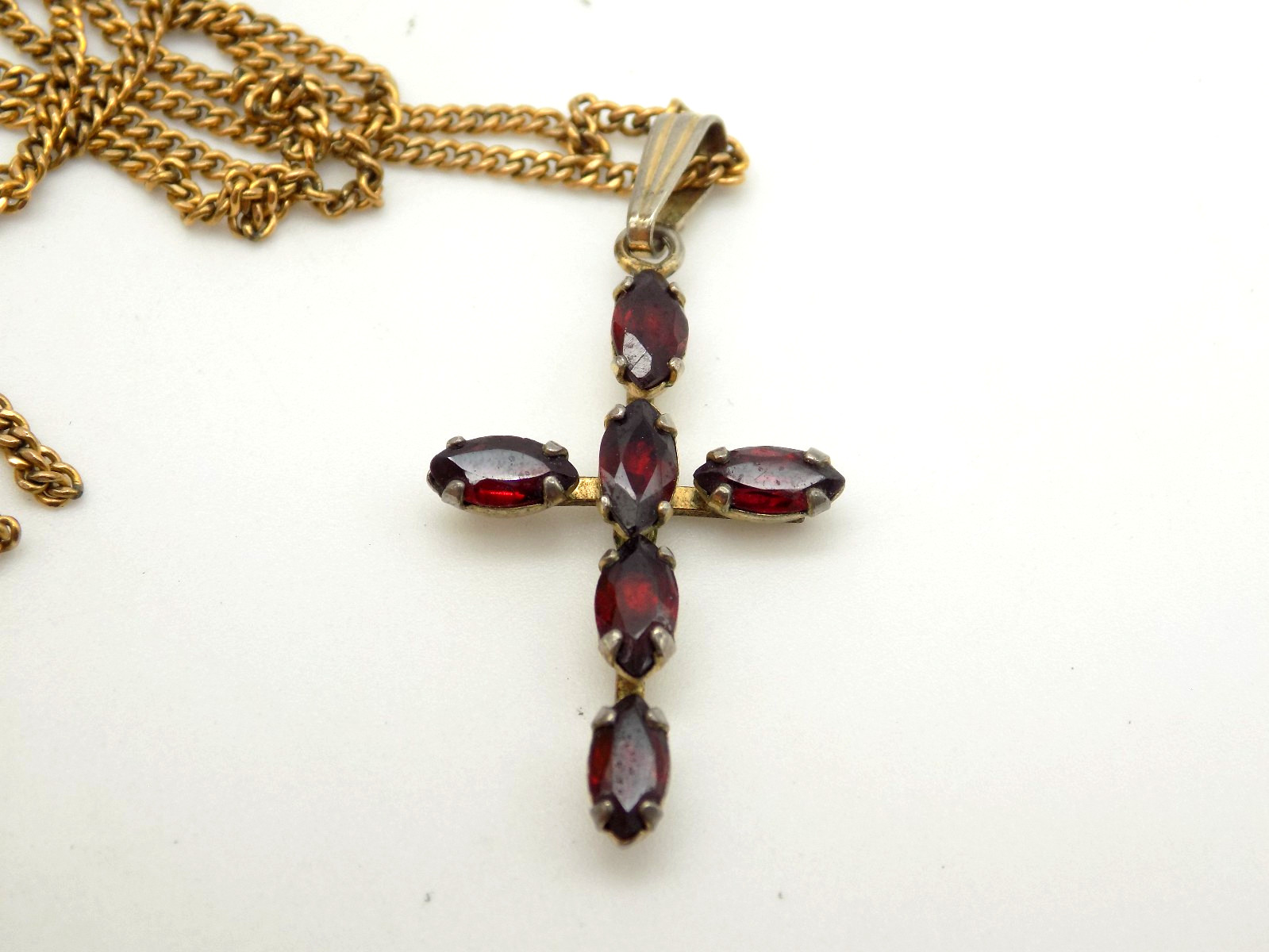 Vintage 1/20 12k Gold Filled Garnet Pendant Necklace w/ GF Chain