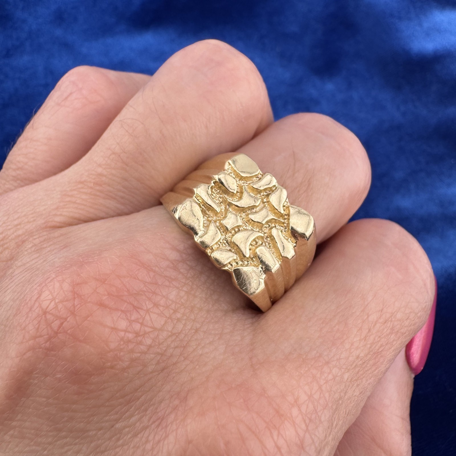 Vintage 14K Yellow Gold Nugget Ring 7.8g Size 9 13.55mm Wide