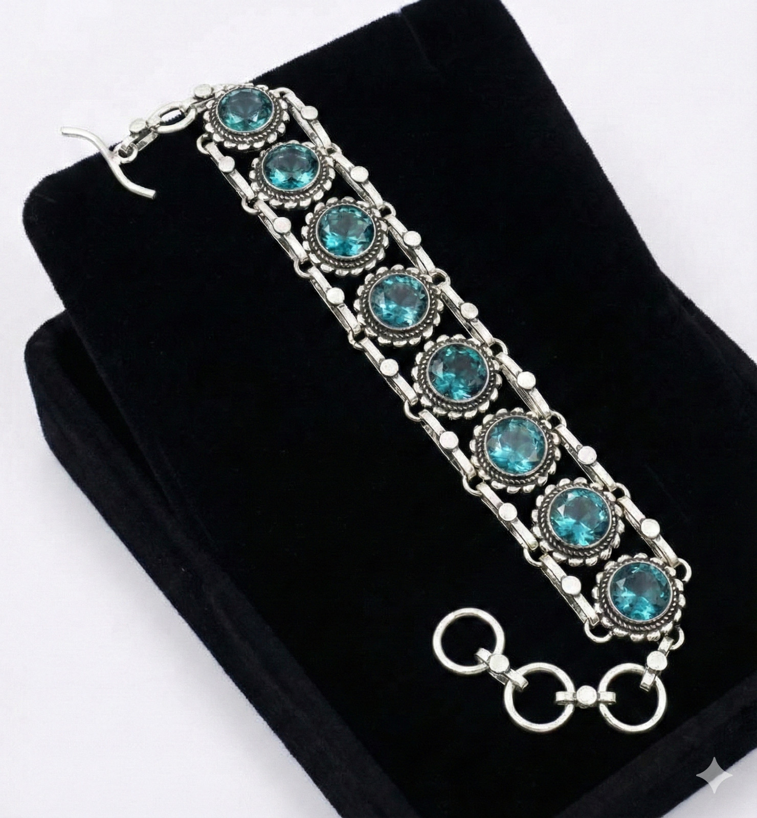 London Blue Topaz Gemstone Handmade 925 Sterling Silver Jewelry Chain Bracelet