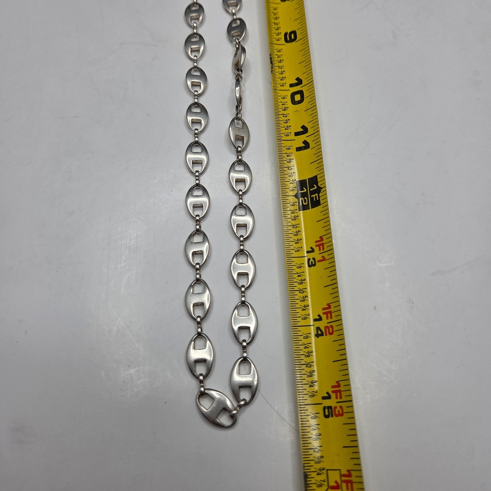 Mariner Anchor Link Chain Necklace 28.5″ Silver Tone Puffed Flat Bold