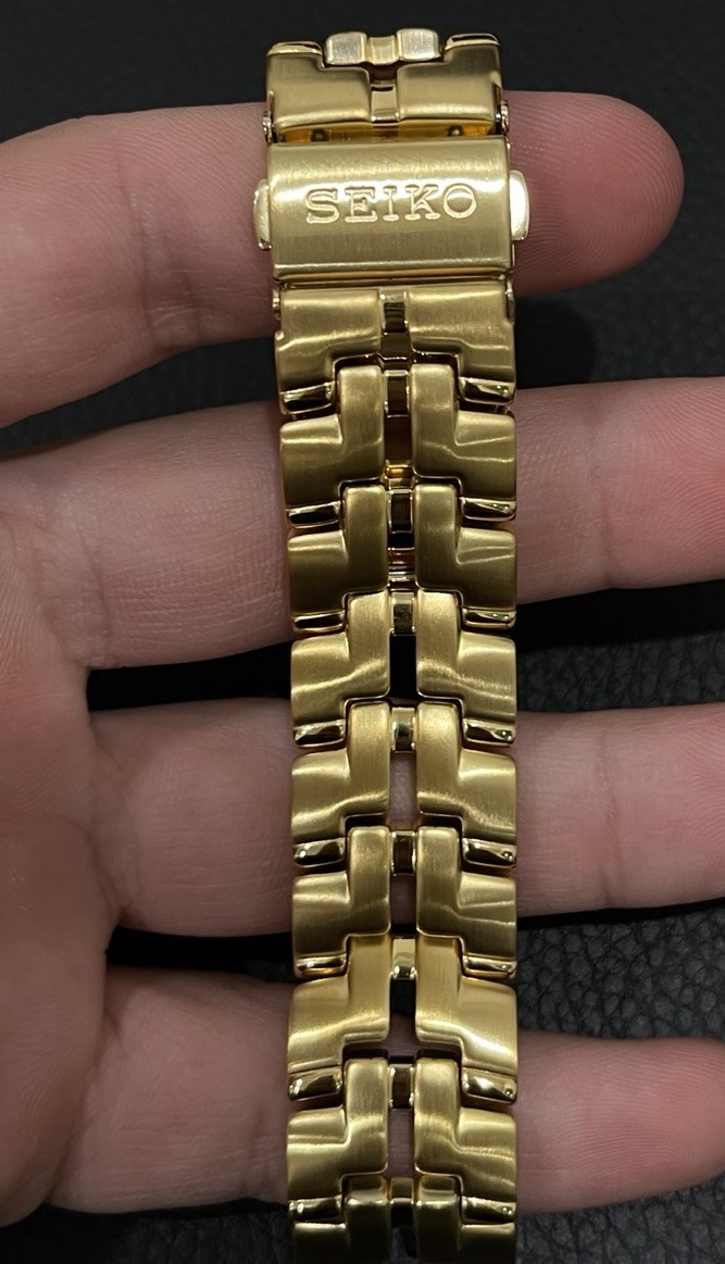 Seiko Yellow Tone Watch Band H-Link Bracelet Push Button Deployant Clasp