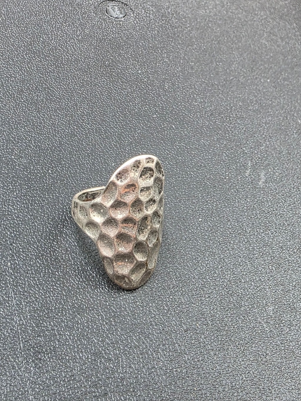 Vintage Hammered Organic Statement Ring – Modernist Textured Silver Tone Ring