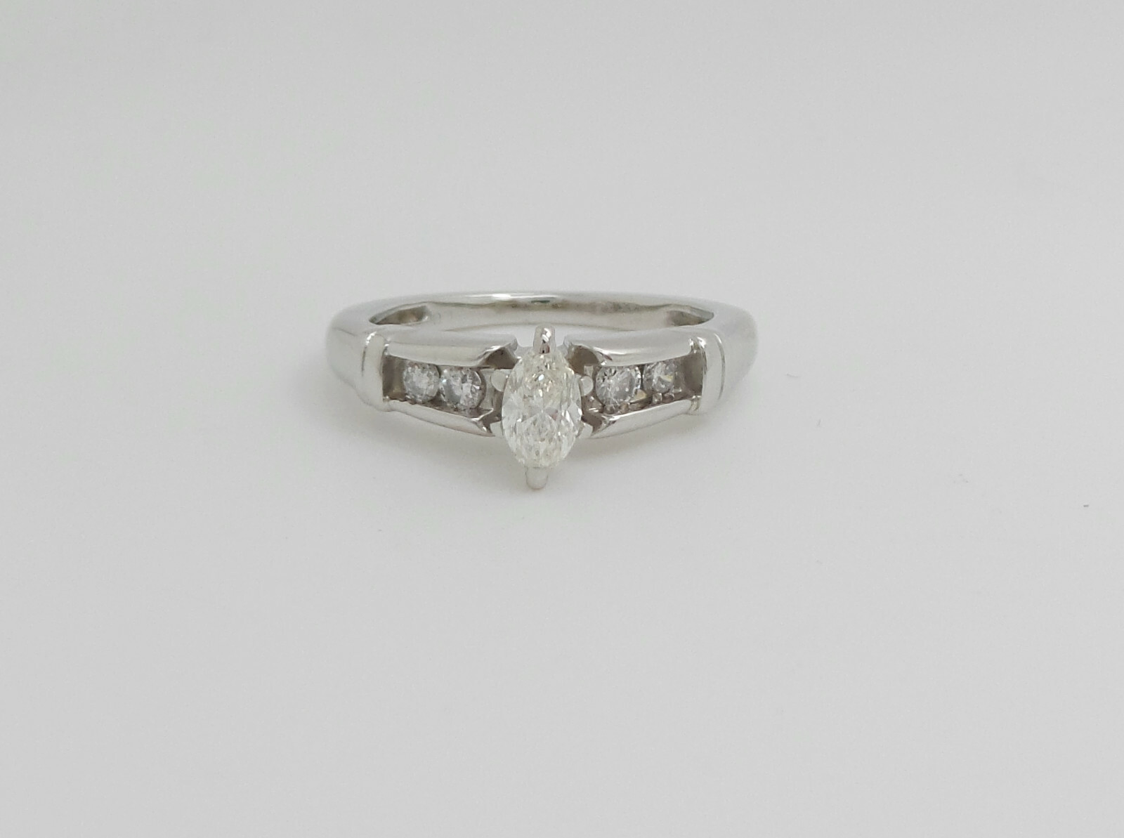 Vintage 1/2CT Natural Marquise Diamond Engagement Wedding Ring 14K White Gold