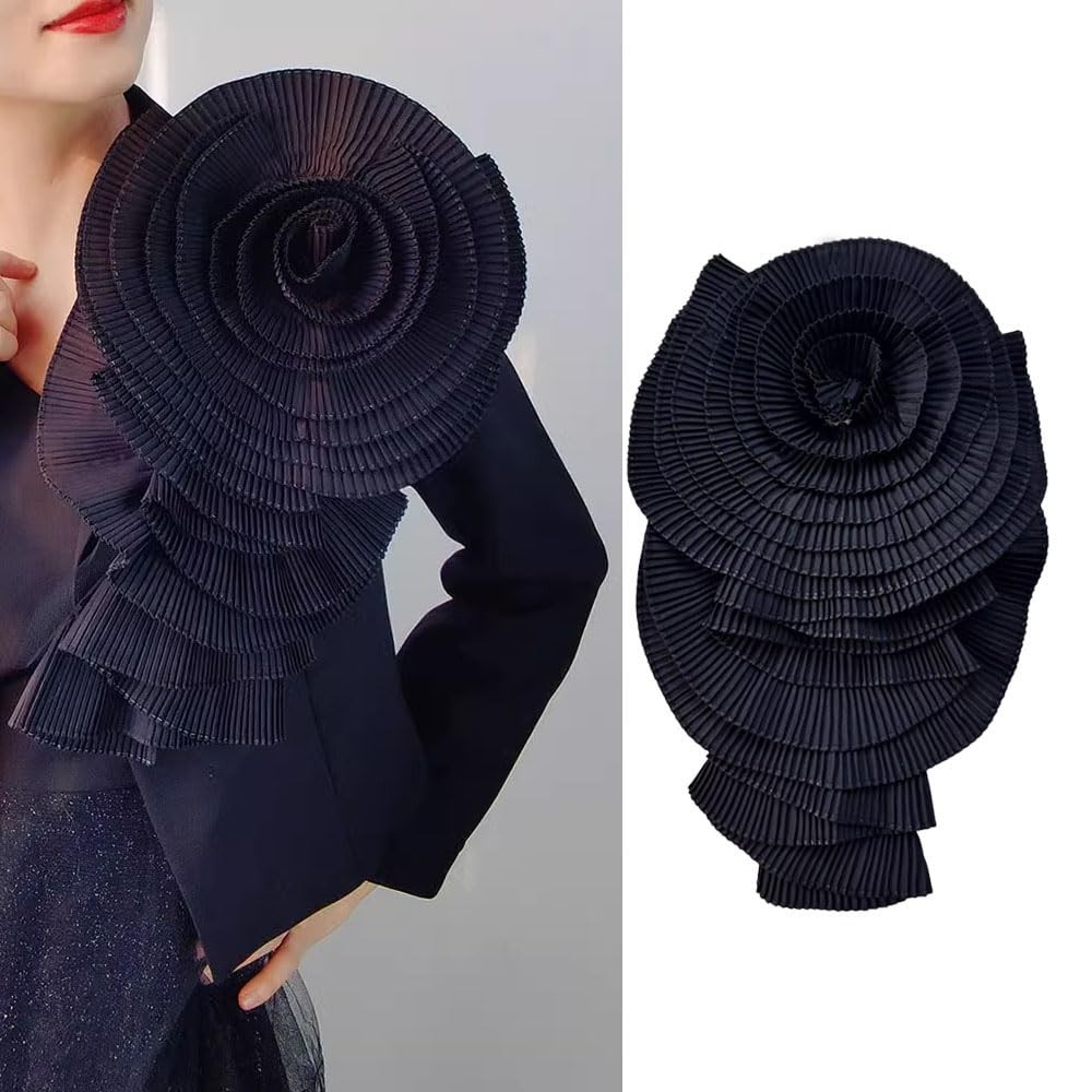 Ruffled Lace Fabric Brooch Pin, Big Flower, Pleated Chiffon, Shoulder, Trim