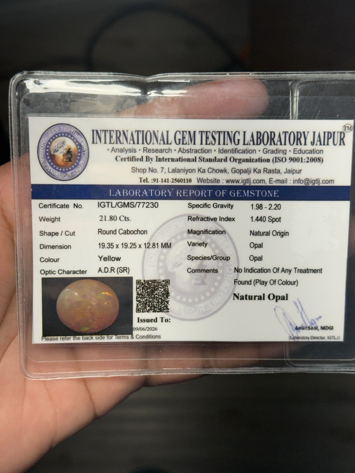 Natural Ethiopian Honeycomb Opal 21.80 Ct Round Cabochon Certified 19.35mm