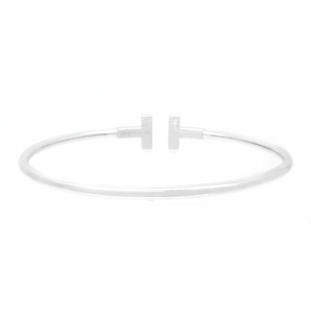 Tiffany & Co. T Wire Bangle Bracelet K18 White Gold 17cm 6.6” 99