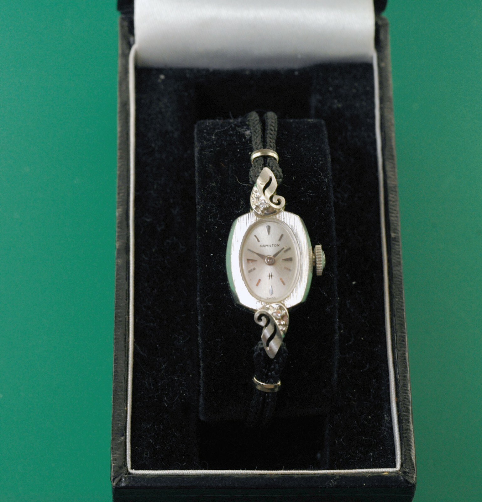 Vintage 1940’s HAMILTON Antique White 14k Gold Diamond Ladies Watch