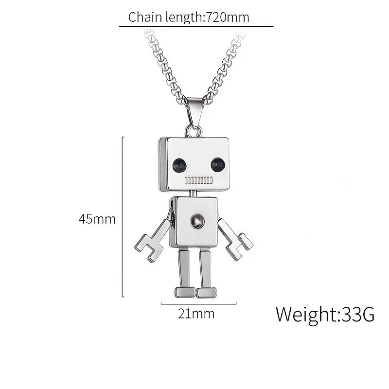 Silver Robot Pendant Necklace Cute Cartoon Toy Figure Geek Gamer Gift Unisex