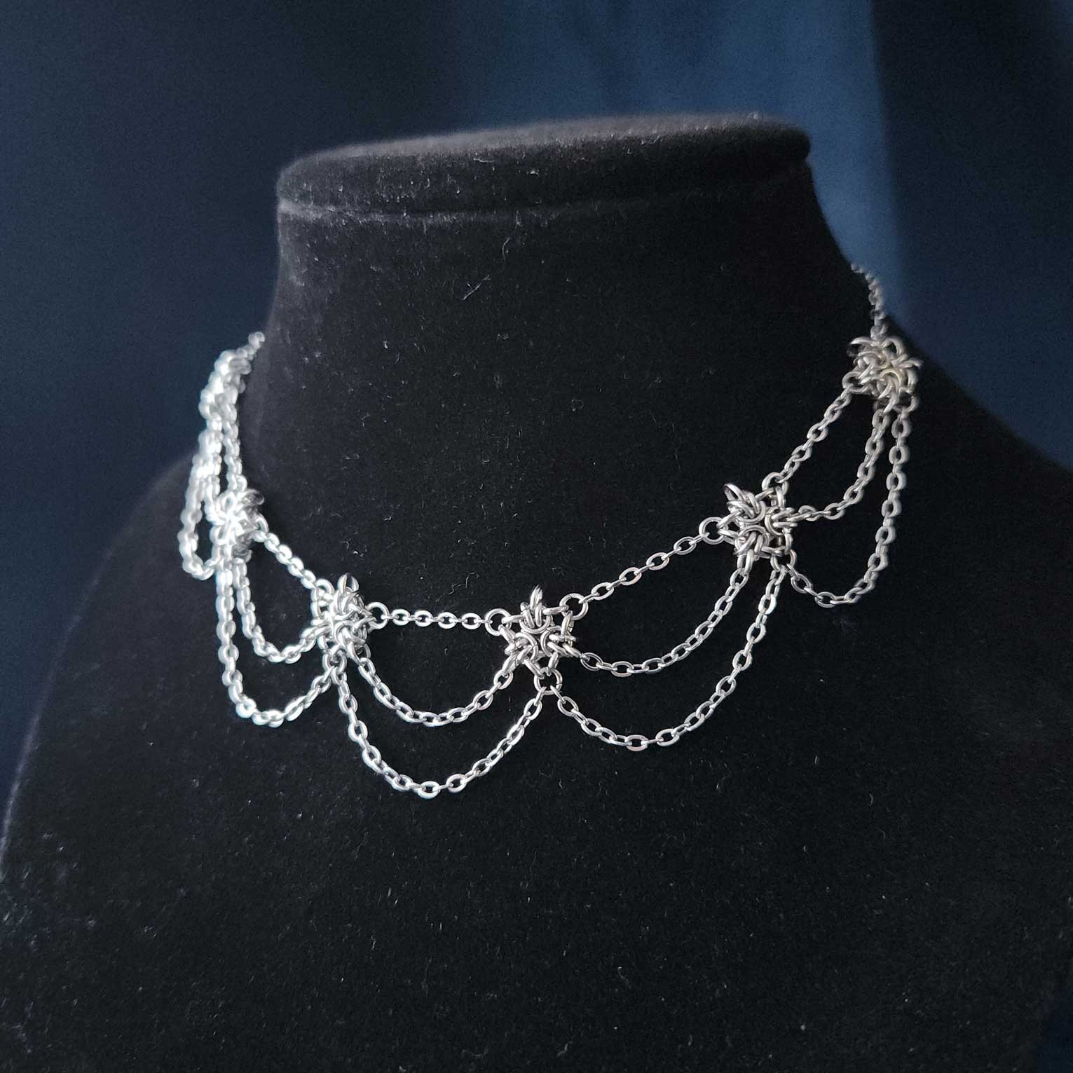 Victorian Gothic style silver chandelier necklace with dangly chains