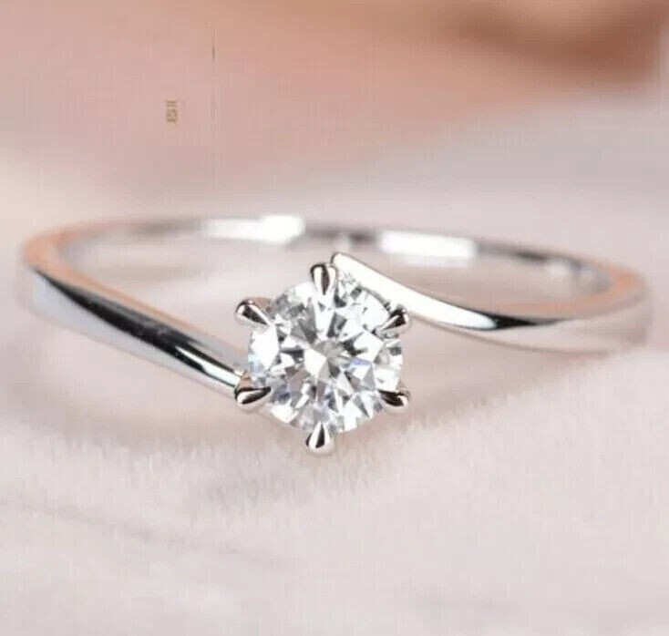 1.00 CT Round Cut EF VSSI Lab Grown Diamond Women’s Delicate Ring 14K White Gold