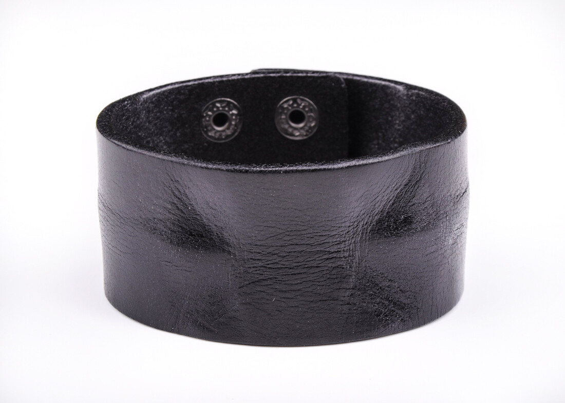 Fashion Men’s Retro Wide Band Cowhide Leather Wrap Wristband Bracelet Cuff Black