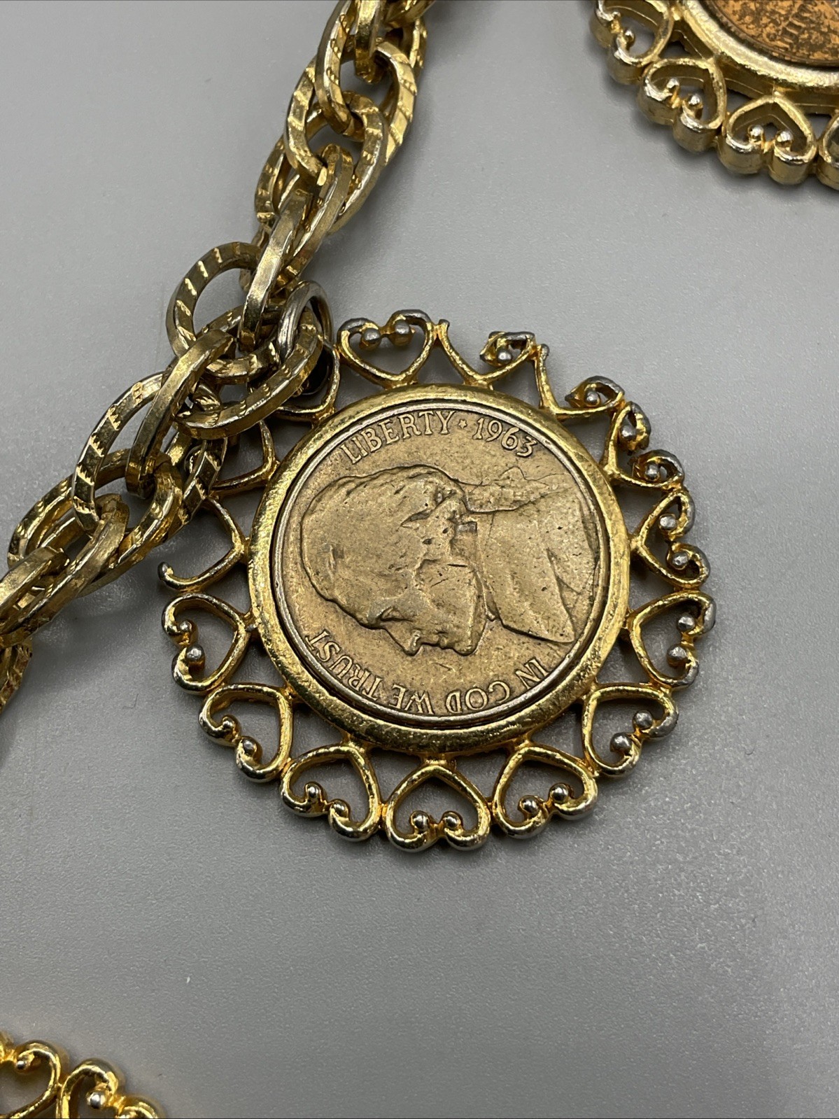 Vintage 3 Coins Dime Penny Nickel US Mint Charm Bracelet
