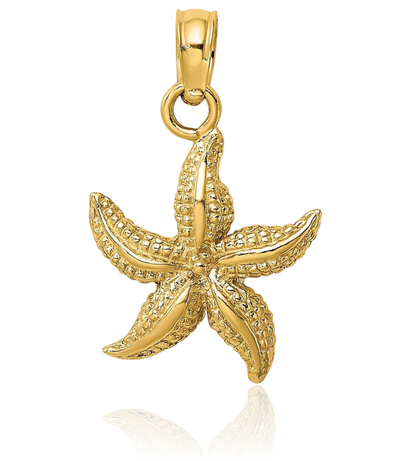 10K Solid Yellow Gold Small Starfish Pendant Necklace 17.75mm 0.7 inch