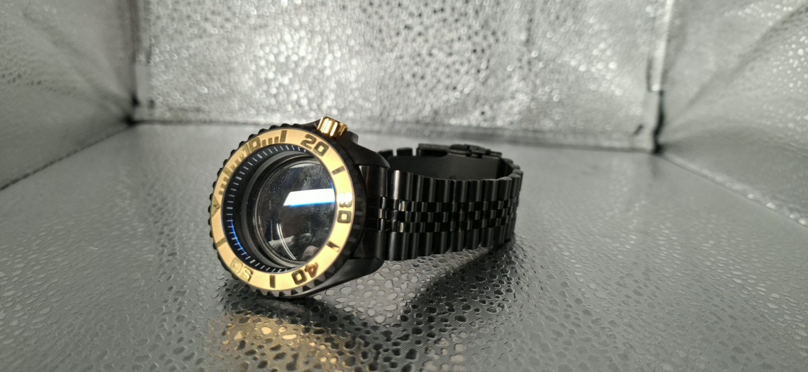 42mm Watch Case / Gold Bezel Fit 3.8 NH35 NH36 Black Stainless Steel