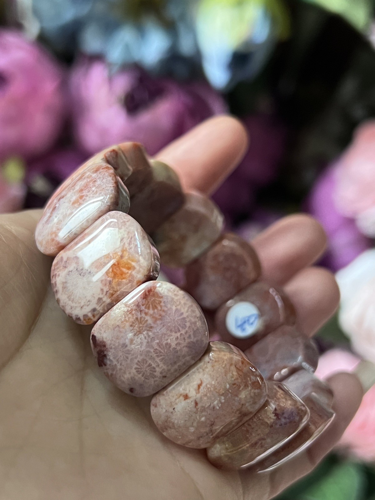 Natural Indonesian Agatized Coral Fossil Beads Stretch Bracelet Bangle