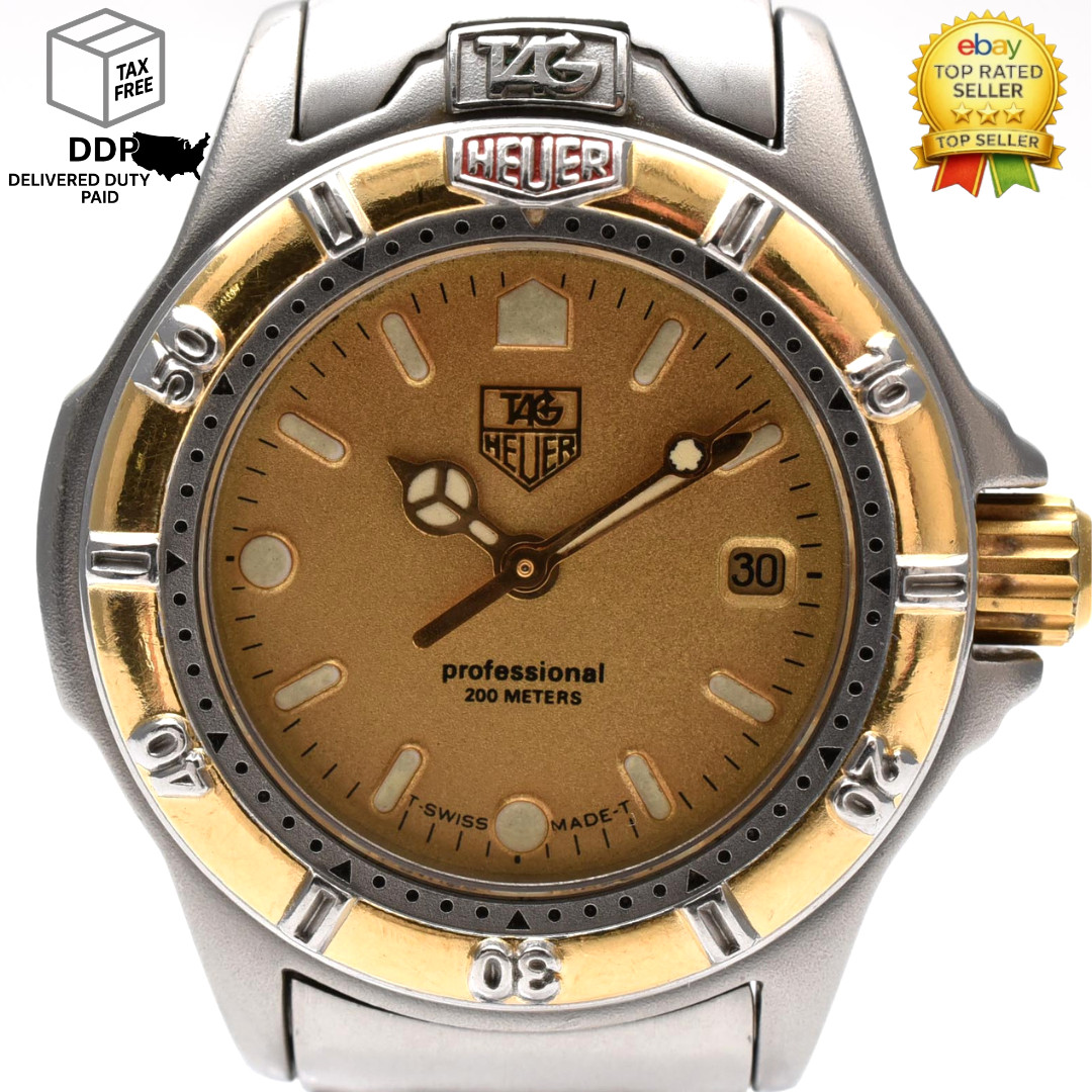 Vintage [N MINT] TAG Heuer 4000 Pro 200m 995.408 Gold Dial Silver Women’s Watch
