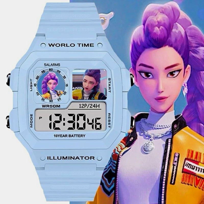 WORLO TIME CYTO Digital Quartz Watch 50m Alarm Stopwatch Backlight Blue/Pink